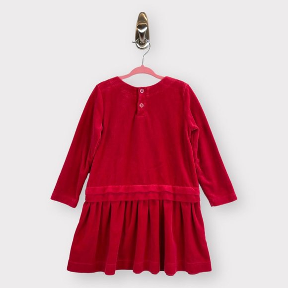 Hannah Andersson Red Velour Drop Waist Long Sleeve Dress - Picture 4 of 4